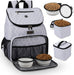 Pet Travel Bag, Double-Layer Pet Supplies Backpack (For All Pet Travel Supplies), Pet Travel Backpack with 2 Silicone Collapsible Bowls and 2 Food Baskets Grey