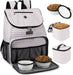 Pet Travel Bag, Double-Layer Pet Supplies Backpack (For All Pet Travel Supplies), Pet Travel Backpack with 2 Silicone Collapsible Bowls and 2 Food Baskets Grey