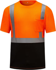 High Visibility Shirts Quick Dry Safety T Shirts with Reflective Strips and Pocket Short Sleeve Mesh Hi Vis Construction Work Class 2 Shirt for Men/Women Black Bottom Lime,Medium
