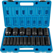 Impact Socket Set 1/2 Inches 19 Piece, Deep Socket, 6-Point Sockets, Rugged Construction, Cr-V, 1/2 Inches Drive Socket Set Impact 3/8 Inch - 1-1/2 Inch, with a Storage Cage