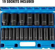 Impact Socket Set 1/2 Inches 19 Piece, Deep Socket, 6-Point Sockets, Rugged Construction, Cr-V, 1/2 Inches Drive Socket Set Impact 3/8 Inch - 1-1/2 Inch, with a Storage Cage