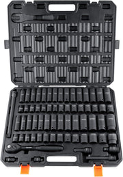 Impact Socket Set 1/2 Inches 19 Piece, Deep Socket, 6-Point Sockets, Rugged Construction, Cr-V, 1/2 Inches Drive Socket Set Impact 3/8 Inch - 1-1/2 Inch, with a Storage Cage