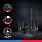 02475A 1/2" Drive Deep Impact Socket Set, 14 Piece | 6 Point Metric Sizes (11-32 Mm) | Cr-V Steel