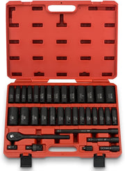 02475A 1/2" Drive Deep Impact Socket Set, 14 Piece | 6 Point Metric Sizes (11-32 Mm) | Cr-V Steel