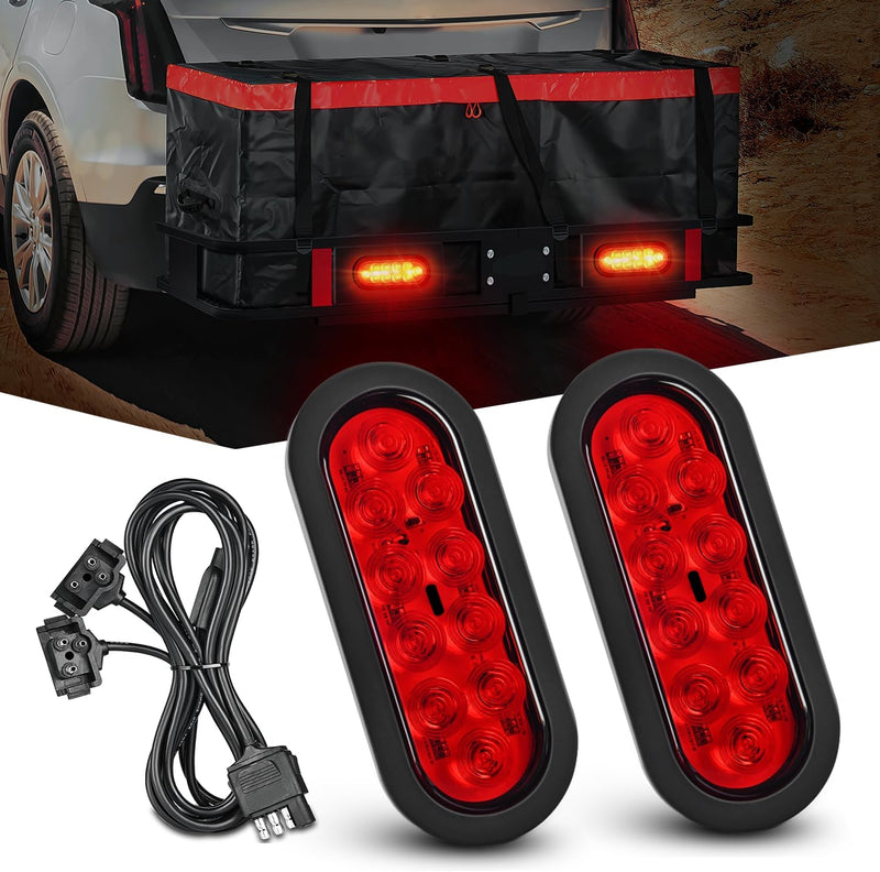 - TL-01 6" Oval Red LED Tail 2PCS W/Surface Mount Grommets Plugs IP65 Waterproof Stop Brake Turn Trailer Lights for RV Truck Jeep