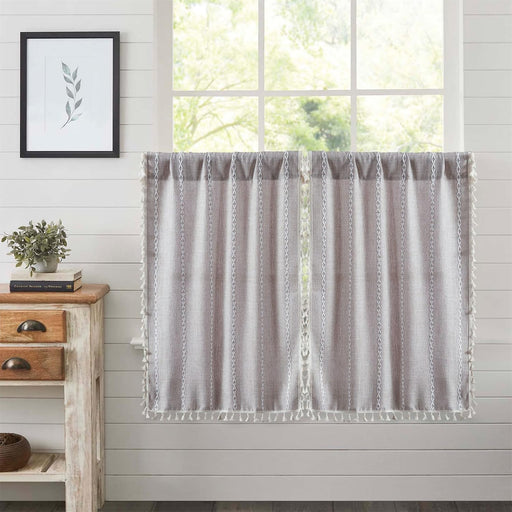 Tan Rustic Farmhouse Linen Kitchen Curtains 36 Inch Length Country Cottage Vintage Chic Tassel Short Cafe Curtains for Small Windows