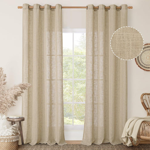 Natural Ivory Semi Sheer Linen Curtains for Living Room, 84 Inch Long Cream Light Filtering Soft Thick Neutral Drapes with Bronze Grommet for Bedroom/Farmhouse, 2 Panels, 52 X 84 Inch