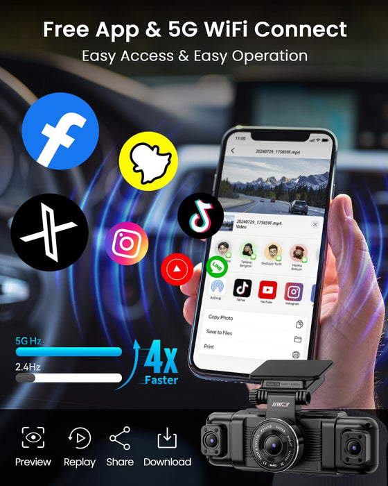 N5 4 Channel Dash Cam 360° View, 1080P Front and Rear Inside, Left Right Dash Camera for Cars, 8 IR Lamps Night Vision, 5G Wifi & APP Control, G-Sensor, Parking Mode, with a Free 128GB SD Card