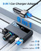 9 in 1 Cigarette Lighter Splitter,  210W Cigarette Lighter Adapter with PD/QC 3.0 * 2 Charge(3.3Ft Cable), 12V/24V Independent Switches DC Cigarette Outlet Car Charger for All Car Devices
