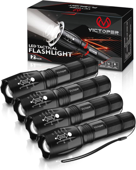 LED Flashlight 2 Pack, Bright Tactical Torch High Lumens with 5 Modes, Waterproof Zoomable Flash Light, Christmas Stocking Stuffers Gifts for Men, Hunting Camping Essentials Gear