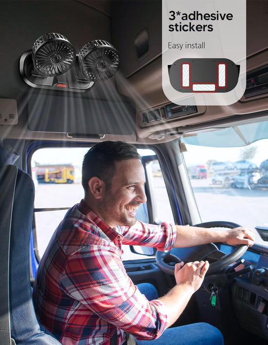 Car Fan - Dual Head USB Fan for Car, Portable Vehicle Cooling Fan - Brushless Motor(2024 Upgraded) - 3 Speeds, 360° Rotation, for Car Dashboard, Suv/Rv/Truck/Sedan/Cruise/Office, USB Powered