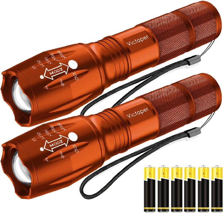 LED Flashlight 2 Pack, Bright Tactical Torch High Lumens with 5 Modes, Waterproof Zoomable Flash Light, Christmas Stocking Stuffers Gifts for Men, Hunting Camping Essentials Gear