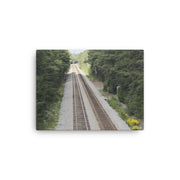 Durrett Recovery Railroad Tracks canvas wall art featuring a scenic train track landscape in a 12x16 wall canvas.