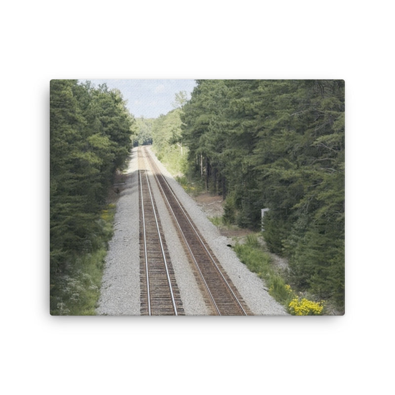 Durrett Recovery Railroad Tracks Canvas Wall Art in a 16x20 inch print, featuring a detailed depiction of railroad tracks on canvas.