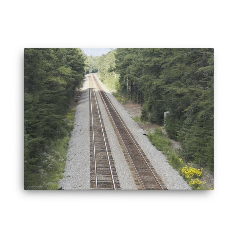Durrett Recovery Railroad Tracks canvas wall art, 18x24-inch thin wall canvas featuring a detailed railroad track scene.