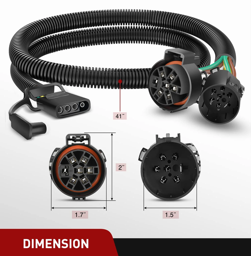 USCAR 7 Pin to 4 Pin Trailer Wiring Harness Standard 7 Way USCAR Plug Socket for Tailgate Light Bar Adapter 41 Inches Wire for Factory Tow Package Vehicles with Uscar Socket, 2 Years Warranty