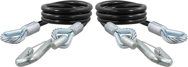 44-Inch Vinyl-Coated Trailer Safety Cables, 17/32-In Snap Hooks, 7,500 Lbs Break Strength, Pack of 2 , Black