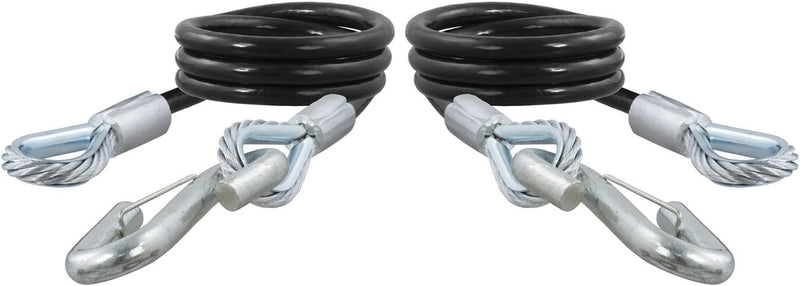 44-Inch Vinyl-Coated Trailer Safety Cables, 17/32-In Snap Hooks, 7,500 Lbs Break Strength, Pack of 2 , Black