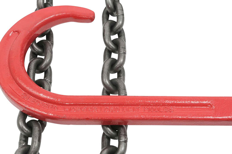 3/8" X 3' Leg G80 V Bridle Tow Chain W/Two 15" J-Hook & Eye Cradle Grab Hook - 7100 LBS WLL Long Shank J Hook Transport Tow Truck Chain for Car Towing Wrecker Recovery