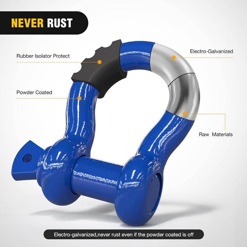 2 Pack 3/4" D-Ring Shackle with 7/8" Screw Pin 41,887Lbs Break Strength, Heavy Duty off Road Recovery Shackle with Isolators Washers for Use with Tow Strap, Winch, Off-Road Jeep Truck Vehicle