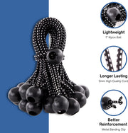 BB-6B Ball Bungee Cord, Heavy-Duty & Versatile, Indoor & Outdoor, Tarp Tie-Down, Organize & Secure, 6-Inch, Black, 25 Pack