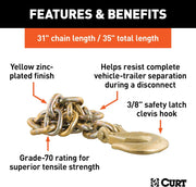 80316 35-Inch Trailer Safety Chain with 3/8-In Clevis Snap Hook, 24,000 Lbs Break Strength, YELLOW ZINC