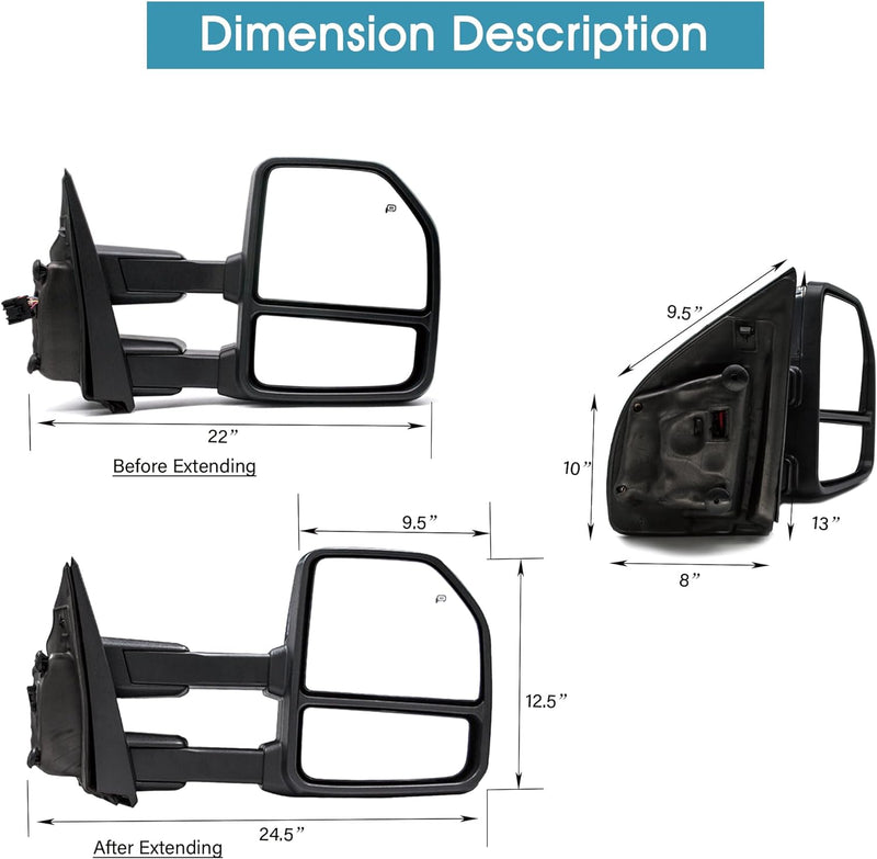 Towing Mirror Driver Left Side Fit for 2017 2018 2019 2020 Ford F250 F350 F450 F550 Super Duty Turn Signal Light Heated Power Auxiliary Light Black Housing Tow Mirror