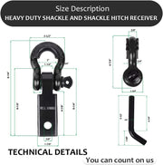 Tow Hitch Receiver 2", 45,000 Lbs Break Strength Heavy Duty Receiver with 5/8" Screw Pin, 3/4 Shackle, Towing Accessories for Vehicle Recovery Off-Road Black&Black