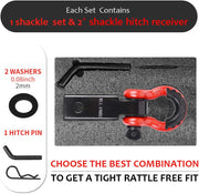 Tow Hitch Receiver 2", 45,000 Lbs Break Strength Heavy Duty Receiver with 5/8" Screw Pin, 3/4 Shackle, Towing Accessories for Vehicle Recovery Off-Road Red&Black